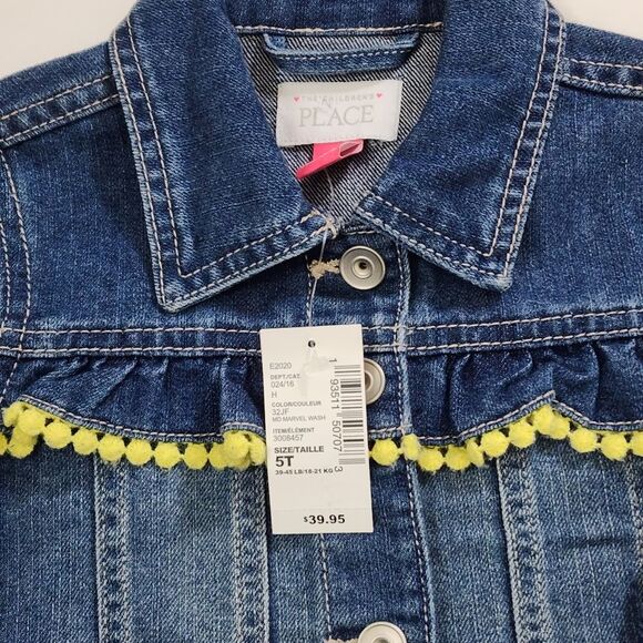 Girls Blue Denim Jean Yellow Trim & Sequined Lemon Jacket Size 5t NEW with Tags - Picture 5 of 8